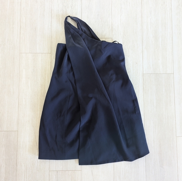 Halston Kalia one shoulder asymmetrical draped dress navy - Picture 4 of 10